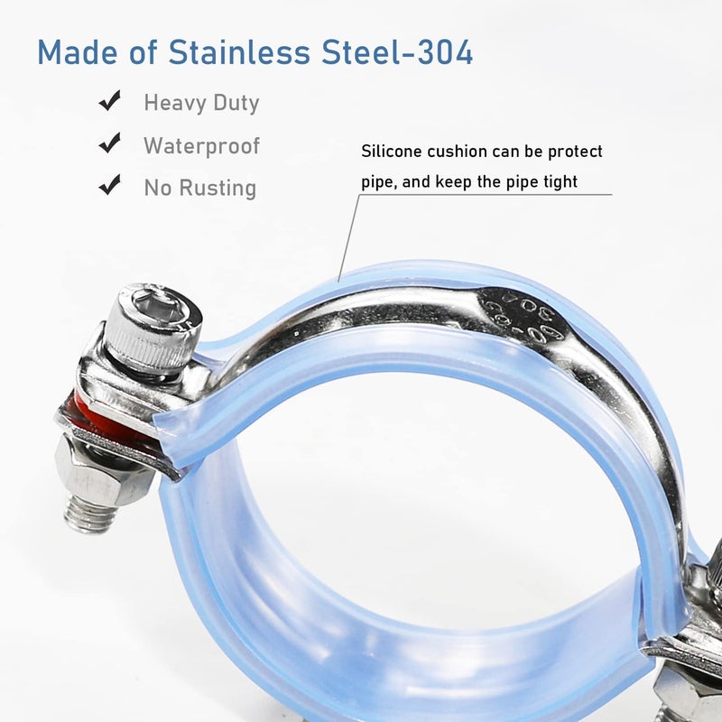 AKIHISA 27/32 Inch Heavy Duty Pipe Strap 2 Pack 304 Stainless Hose Clamps Wall Ceiling Mount Ring Hanger Adjustable Bracket ID 19mm-22mm - Image 2